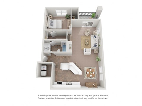 Floor plan for 1 bed, 1 bath, 762 sqft